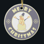 Merry Christmas happy snowman famous coffe style Ceramic Ornament<br><div class="desc">Famous coffe style logo with Merry Christmas typography</div>