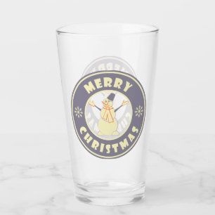 Merry Christmas happy snowman famous coffe style Glass