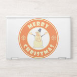 Merry Christmas happy snowman famous coffe style HP Laptop Skin<br><div class="desc">Famous coffe style logo with Merry Christmas typography</div>
