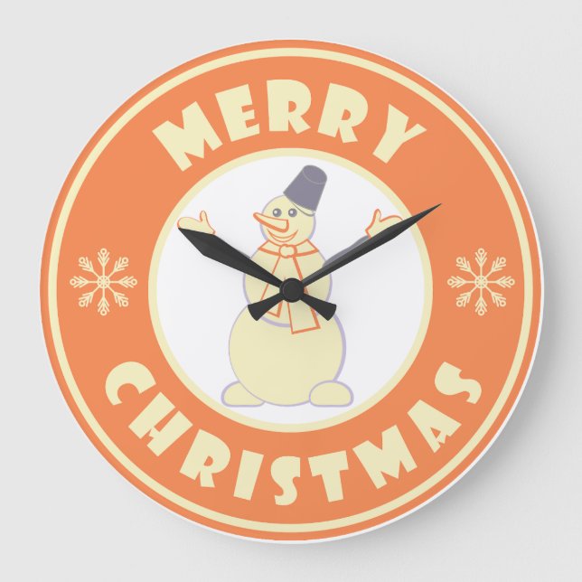 Merry Christmas happy snowman famous coffe style Large Clock (Front)
