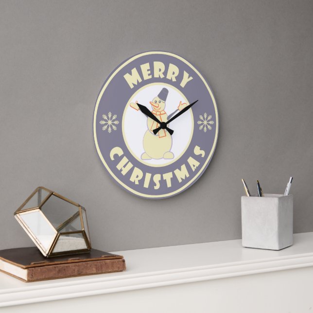 Merry Christmas happy snowman famous coffe style Large Clock (Office)