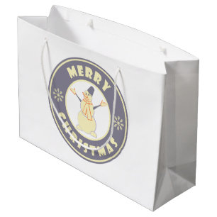 Merry Christmas happy snowman famous coffe style Large Gift Bag