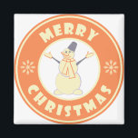 Merry Christmas happy snowman famous coffe style Magnet<br><div class="desc">Famous coffe style logo with Merry Christmas typography</div>