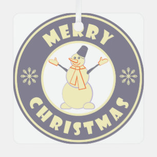 Merry Christmas happy snowman famous coffe style Metal Ornament