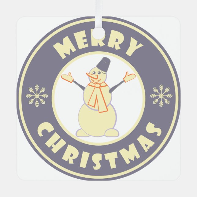 Merry Christmas happy snowman famous coffe style Metal Ornament (Front)