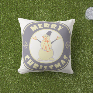 Merry Christmas happy snowman famous coffe style Outdoor Pillow