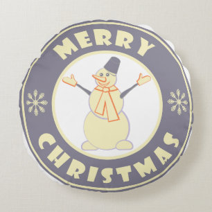 Merry Christmas happy snowman famous coffe style Round Pillow