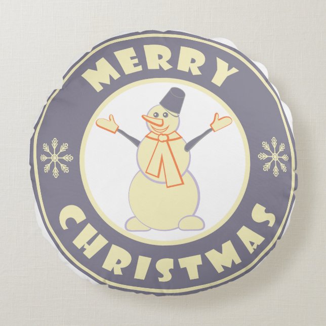 Merry Christmas happy snowman famous coffe style Round Pillow (Front)