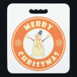 Merry Christmas happy snowman famous coffe style Seat Cushion<br><div class="desc">Famous coffe style logo with Merry Christmas typography</div>