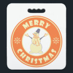 Merry Christmas happy snowman famous coffe style Seat Cushion<br><div class="desc">Famous coffe style logo with Merry Christmas typography</div>