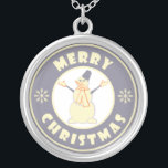 Merry Christmas happy snowman famous coffe style Silver Plated Necklace<br><div class="desc">Famous coffe style logo with Merry Christmas typography</div>