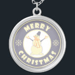 Merry Christmas happy snowman famous coffe style Silver Plated Necklace<br><div class="desc">Famous coffe style logo with Merry Christmas typography</div>