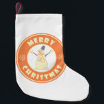 Merry Christmas happy snowman famous coffe style Small Christmas Stocking<br><div class="desc">Famous coffe style logo with Merry Christmas typography</div>