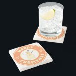 Merry Christmas happy snowman famous coffe style Stone Coaster<br><div class="desc">Famous coffe style logo with Merry Christmas typography</div>