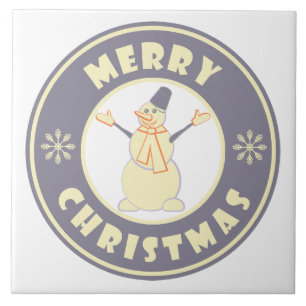 Merry Christmas happy snowman famous coffe style Tile