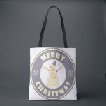 Merry Christmas happy snowman famous coffe style Tote Bag<br><div class="desc">Famous coffe style logo with Merry Christmas typography</div>