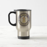 Merry Christmas happy snowman famous coffe style Travel Mug<br><div class="desc">Famous coffe style logo with Merry Christmas typography</div>