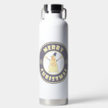 Merry Christmas happy snowman famous coffe style Water Bottle<br><div class="desc">Famous coffe style logo with Merry Christmas typography</div>