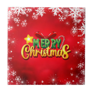 Merry Christmas Happy Xmas Red Green Holiday Fun Tile