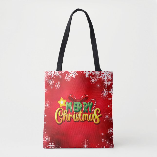 Merry Christmas Happy Xmas Red Green Holiday Fun Tote Bag (Front)