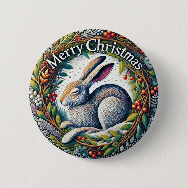 Merry Christmas Hare                               2 Inch Round Button (Front)