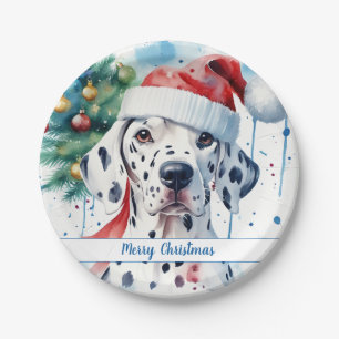 Merry Christmas Hat Festive Dalmatian -   Paper Plate