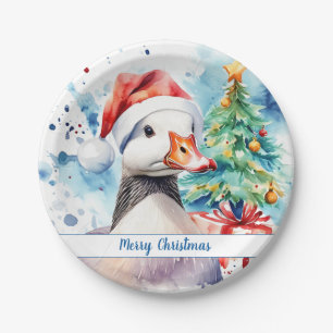 Merry Christmas Hat Festive Goose - Paper Plate