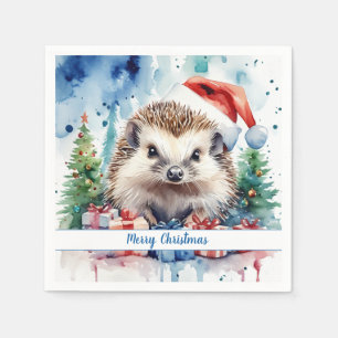 Merry Christmas Hat Festive Hedgehog -   Napkin