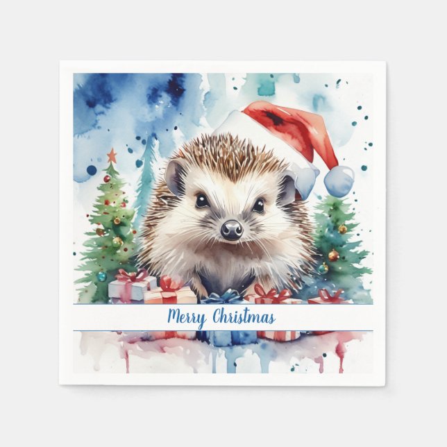 Merry Christmas Hat Festive Hedgehog -   Napkin (Front)