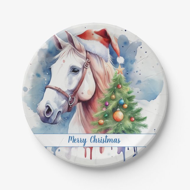 Merry Christmas Hat Festive Horse -   Paper Plate (Front)
