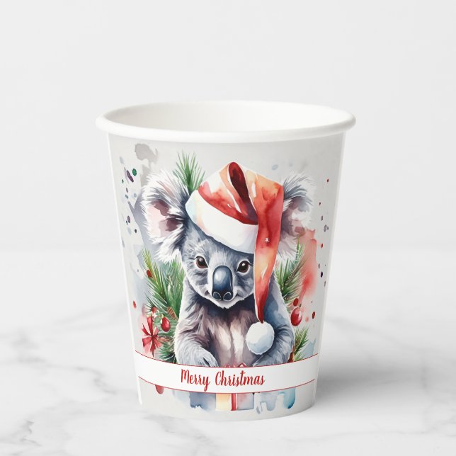 Merry Christmas Hat Festive Koala -   Paper Cups (Front)