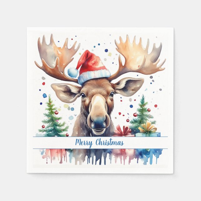 Merry Christmas Hat Festive Moose -   Napkin (Front)