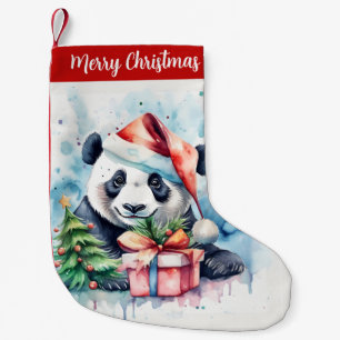Merry Christmas Hat Festive Panda -  Small Christmas Stocking