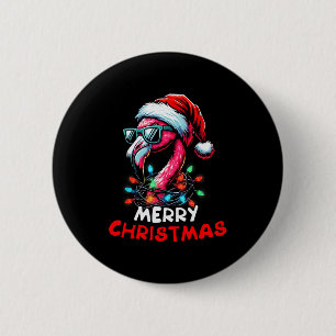 Merry Christmas Hat Santa Flamingo Christmas Light 2 Inch Round Button