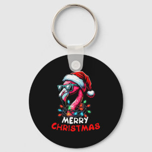 Merry Christmas Hat Santa Flamingo Christmas Light Keychain
