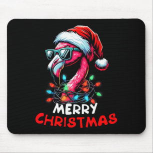 Merry Christmas Hat Santa Flamingo Christmas Light Mouse Pad