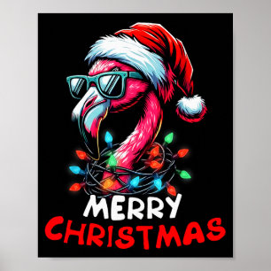 Merry Christmas Hat Santa Flamingo Christmas Light Poster