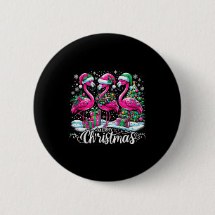 Merry Christmas Hat Santa Flamingo Light Christmas 2 Inch Round Button