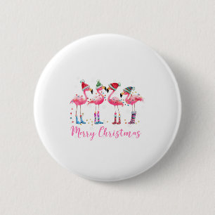 Merry Christmas Hat Santa Flamingo Light Christmas 2 Inch Round Button