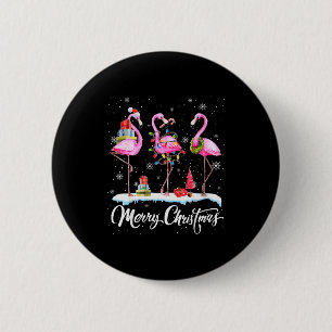 Merry Christmas Hat Santa Flamingo Light Christmas 2 Inch Round Button