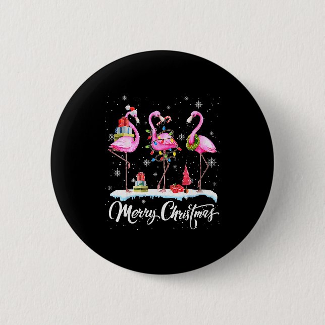 Merry Christmas Hat Santa Flamingo Light Christmas 2 Inch Round Button (Front)