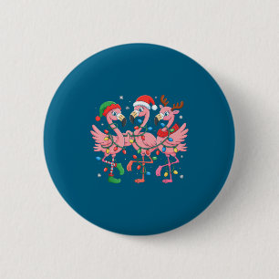 Merry Christmas Hat Santa Flamingo Light Christmas 2 Inch Round Button