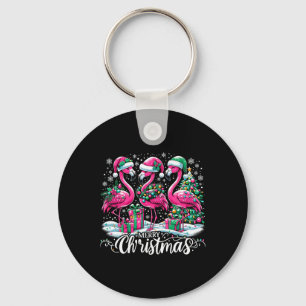 Merry Christmas Hat Santa Flamingo Light Christmas Keychain