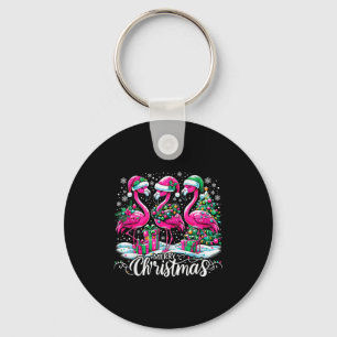 Merry Christmas Hat Santa Flamingo Light Christmas Keychain