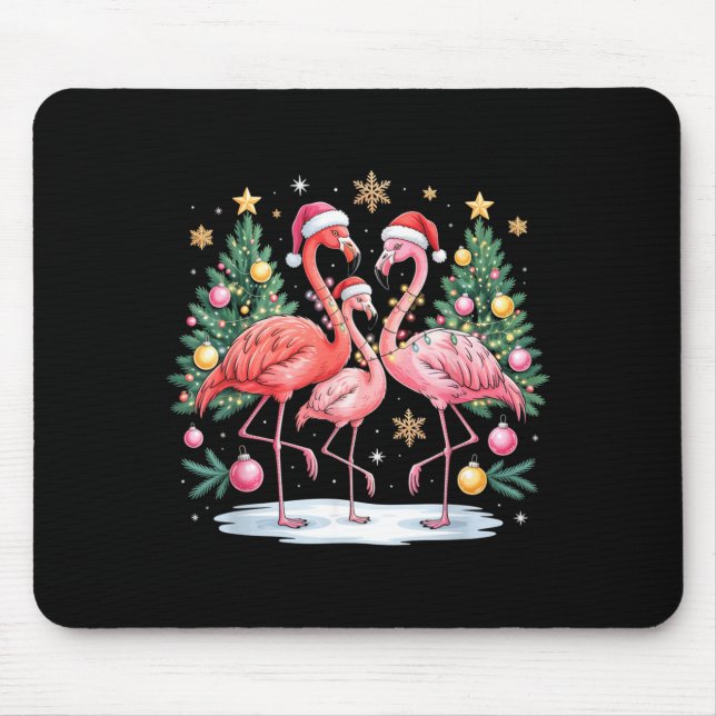 Merry Christmas Hat Santa Flamingo Light Christmas Mouse Pad (Front)