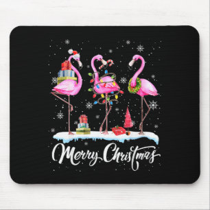 Merry Christmas Hat Santa Flamingo Light Christmas Mouse Pad