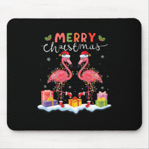 Merry Christmas Hat Santa Flamingo Light Christmas Mouse Pad