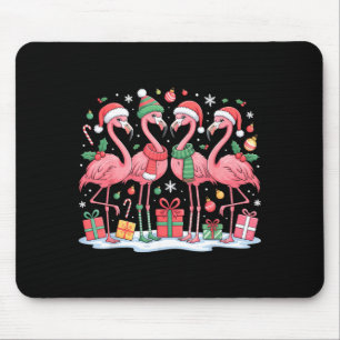 Merry Christmas Hat Santa Flamingo Light Christmas Mouse Pad