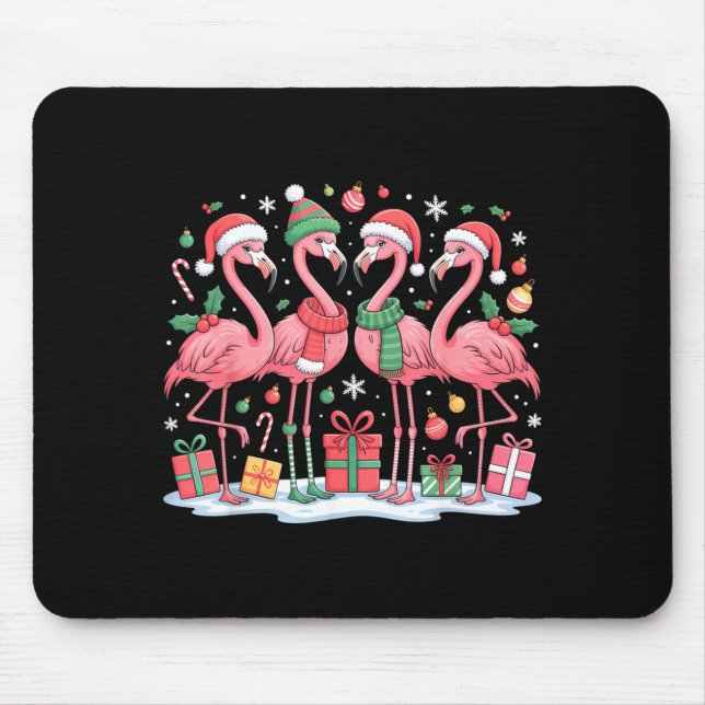 Merry Christmas Hat Santa Flamingo Light Christmas Mouse Pad (Front)