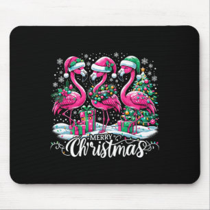 Merry Christmas Hat Santa Flamingo Light Christmas Mouse Pad